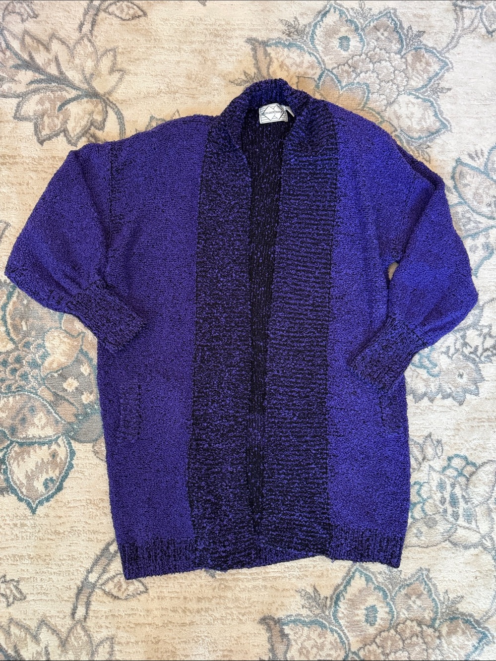 Golden Touch Vintage 80s/90s Purple Textured Knit Oversized Cardigan (M)